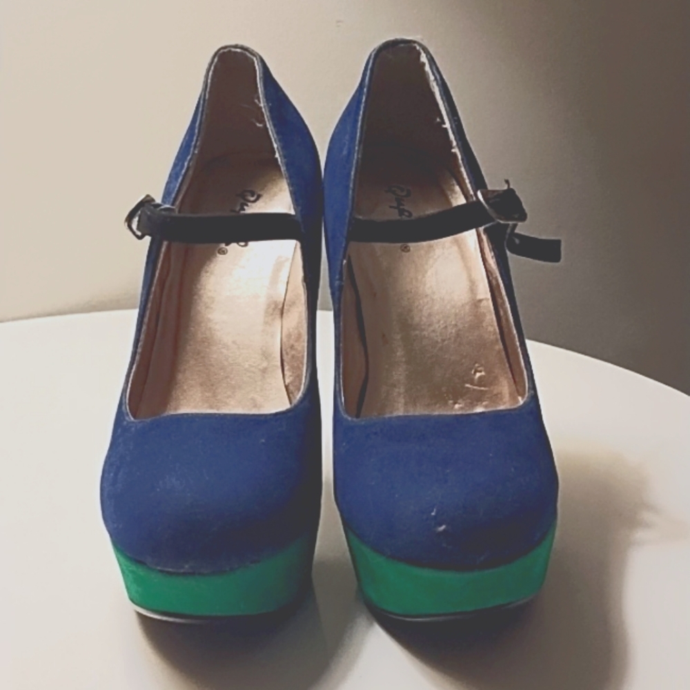 Qupid Felt Two Tone Platform Stiletto Heels